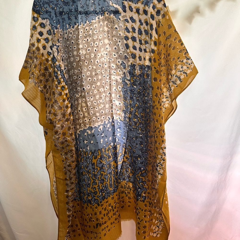Raj Mustard and White Sheer Printed Kimono - Picture 6 of 7